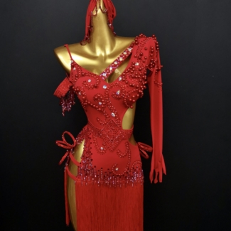 red latin dance dress