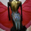 Black and turquoise Latin and Rhythm dance dress with multi-color crystals and feathers - Image 2