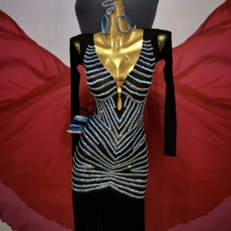 dance dress with multi-color pearls and fringe