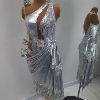 silver latin dance dress