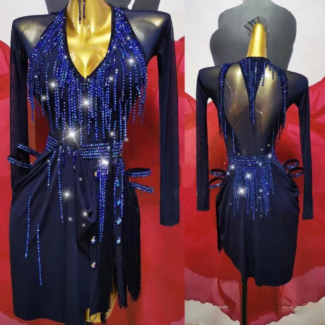 Latin and Rhythm Dance Dress with Stoned Fringe