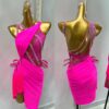 Fuchsia pink Latin and Rhythm dance dress with tassels and slit - Image 3