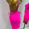 Fuchsia pink Latin and Rhythm dance dress with tassels and slit - Image 2