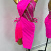 Fuchsia pink Latin and Rhythm dance dress with tassels and slit