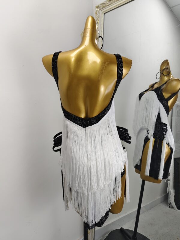 White Latin and Rhythm  dance dress with fringe and slits - Image 2