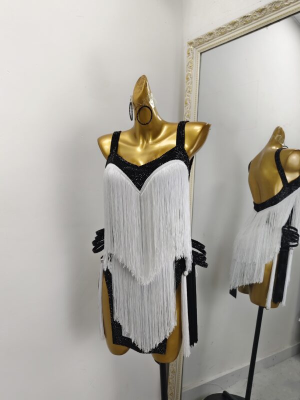 White Latin and Rhythm  dance dress with fringe and slits