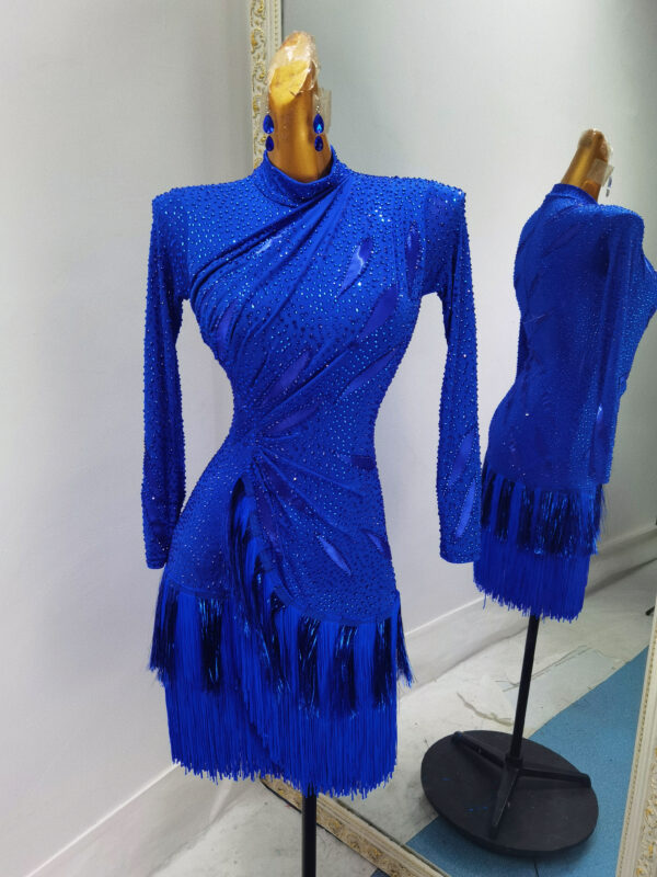 Royal blue Latin and Rhythm dance dress with fringe and crystals