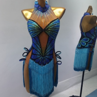 Dance Dress with Crystal Butterfly Pattern