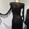 Black Latin and Rhythm dance dress with beaded fringe, and tassels - Image 2
