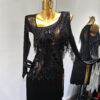 Black Latin and Rhythm dance dress with beaded fringe, and tassels