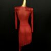 Red Latin and Rhythm dance dress with slit and crystals and beaded fringe - Image 2