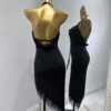 Black Latin and Rhythm dance dress with crystals and fringe with back straps - Image 2