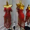 Red Latin and Rhythm dance dress with crystals, fringe and bracelets - Image 4