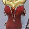 Red Latin and Rhythm dance dress with crystals, fringe and bracelets - Image 3