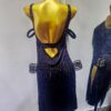 Black Latin and Rhythm dance dress with crystals, beaded fringe and slits - Image 2