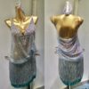 White Latin and Rhythm dance dress with mesh net, crystals and fringe - Image 4