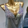 White Latin and Rhythm dance dress with mesh net, crystals and fringe - Image 3