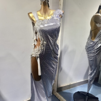 silver latin dance dress with tassels