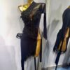 Black Latin and Rhythm dance dress with beaded fringe and slit