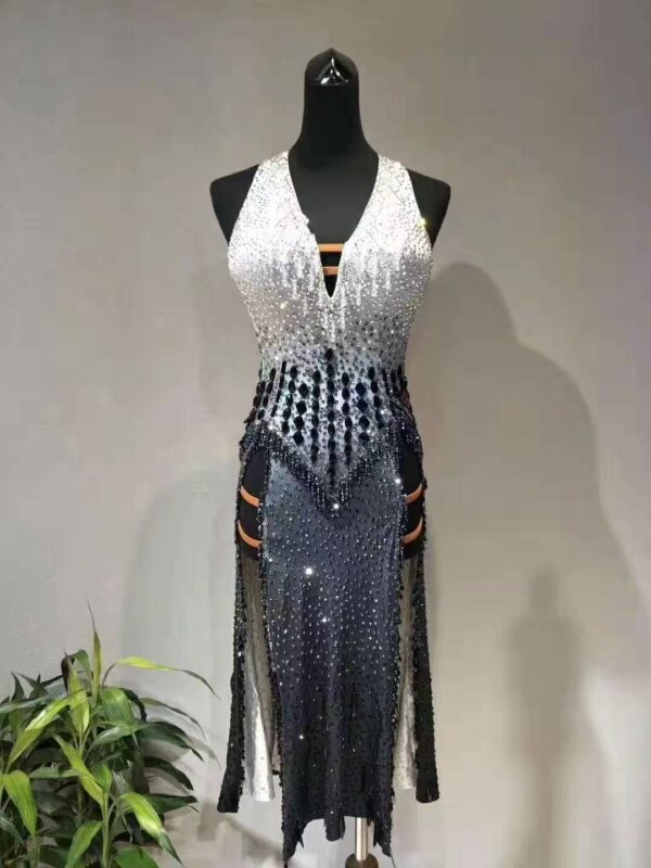 White Latin and Rhythm dance dress with layered fringe
