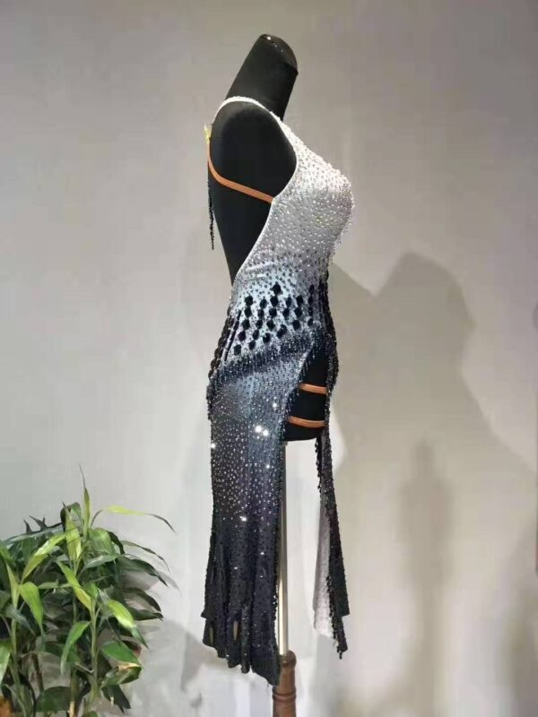 Ombre white and black Latin and Rhythm dance dress with slits - Image 3