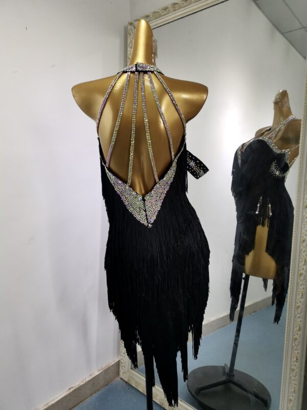 Black Latin and Rhythm dance dress with fringe - Image 2