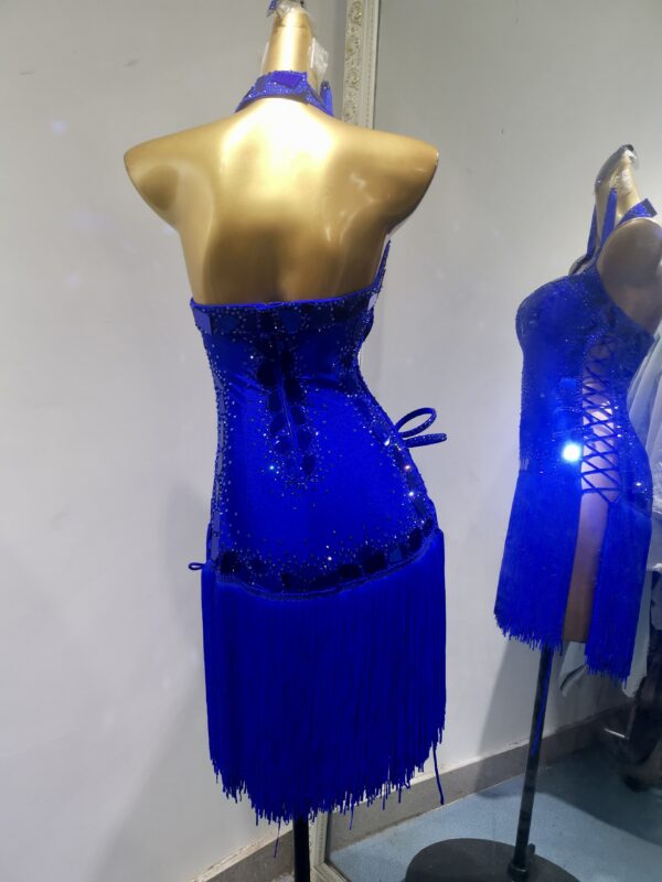 Blue Latin and Rhythm dance dress with fringe - Image 2