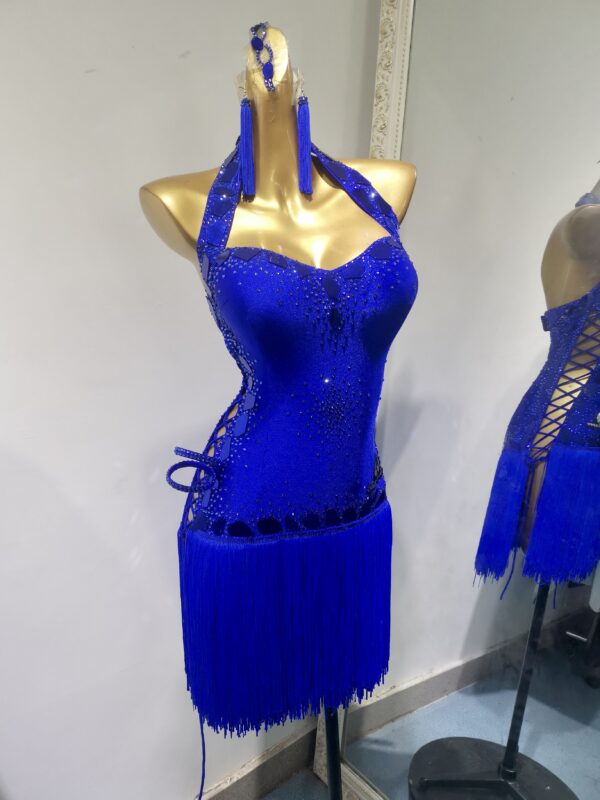 Blue Latin and Rhythm dance dress with fringe