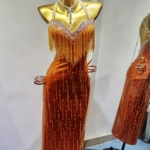 orange latin and rhythm dance dress