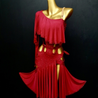 red latin dance dress with flared skirt