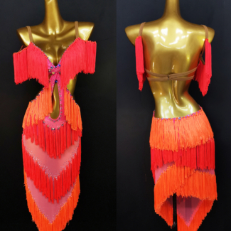 red and orange latin dance dress