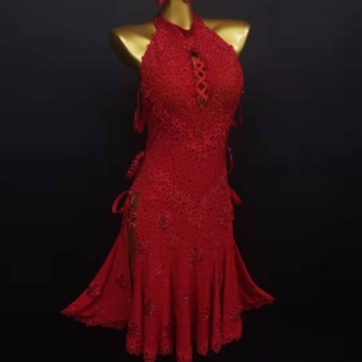red latin dance dress with red lace