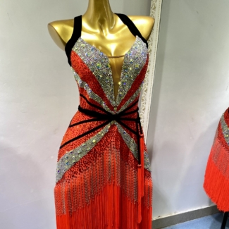 orange red latin dance dress