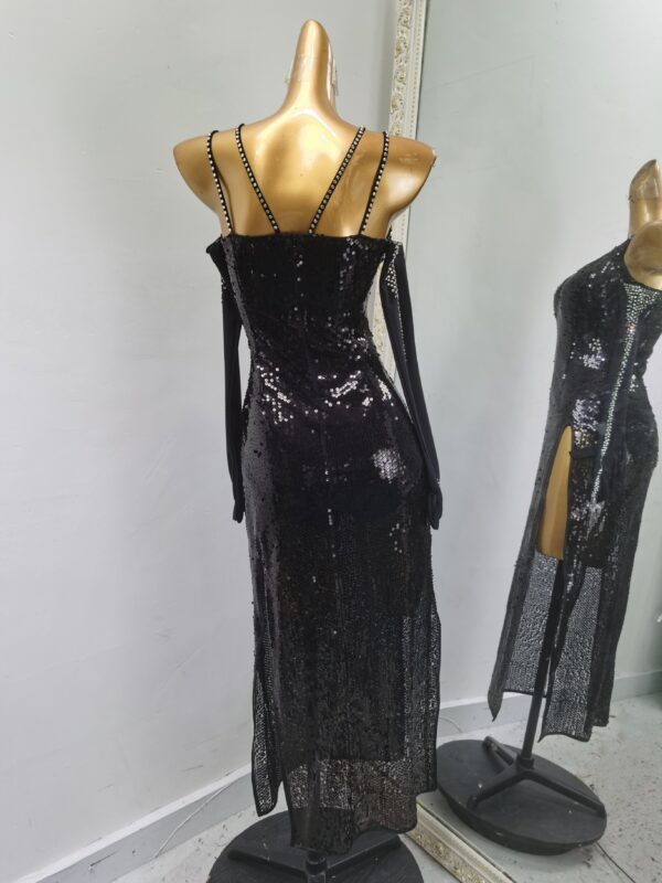 Latin and Rhythm dance dress with black sequins and crystals - Image 2