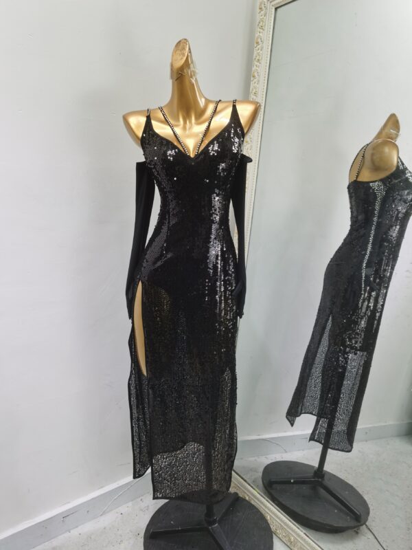 Latin and Rhythm dance dress with black sequins and crystals