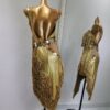 Golden Latin and Rhythm dance dress with fringe and crystals - Image 2