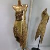 Golden Latin and Rhythm dance dress with fringe and crystals