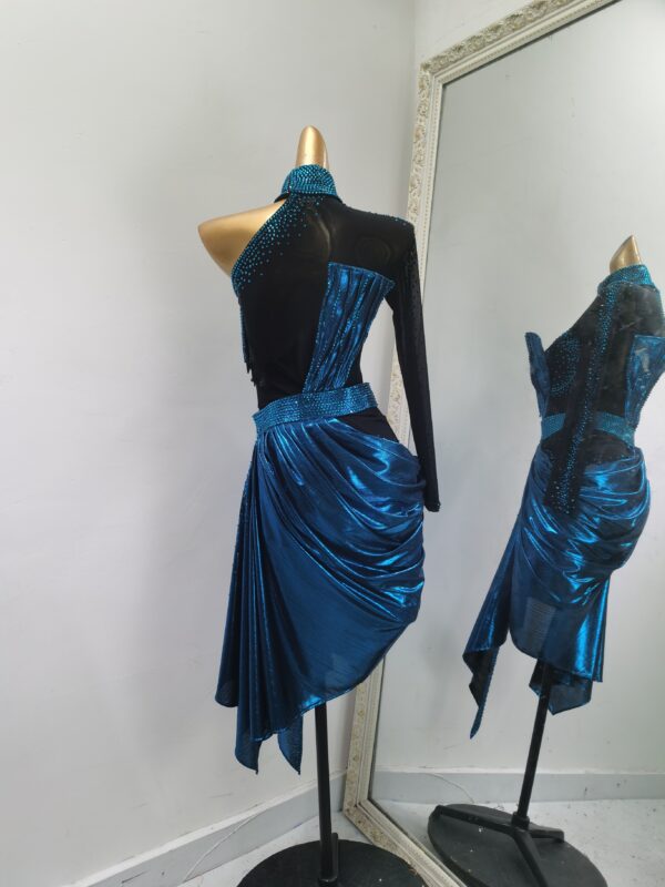 Shiny Latin and Rhythm dance dress with slit - Image 2