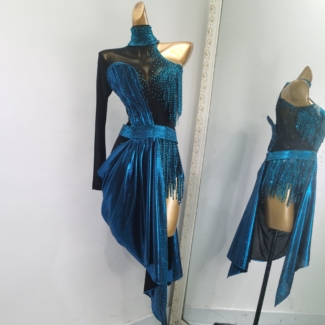 shiny latin dance dress with slit