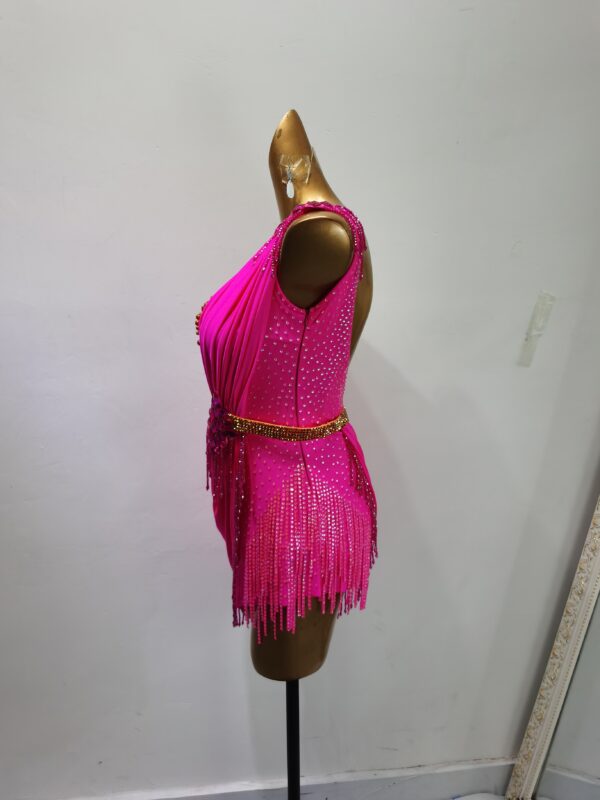 Orange and fuchsia pink Latin and Rhythm dance dress with crystals - Image 3