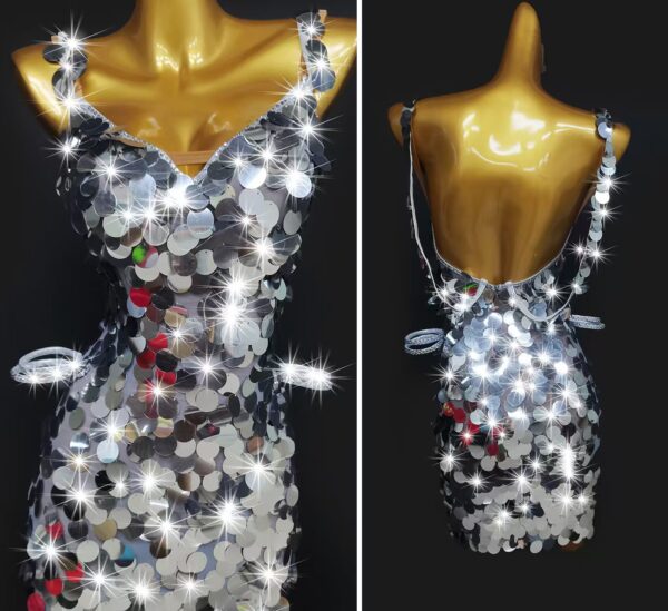 Silver Latin and Rhythm dance dress with sequins - Image 3
