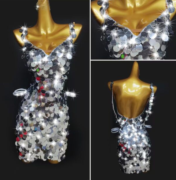 Silver Latin and Rhythm dance dress with sequins - Image 4